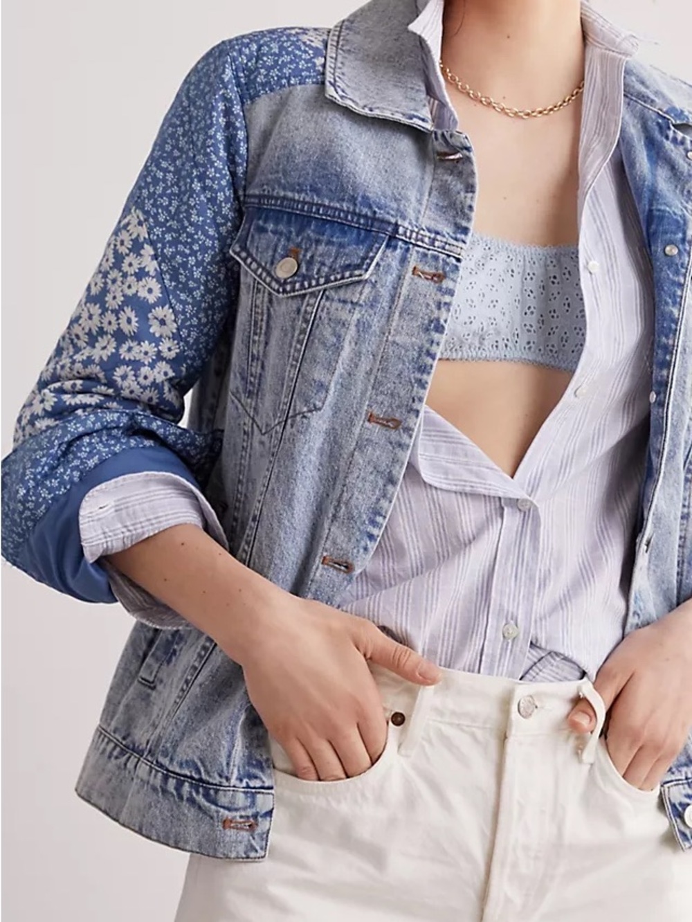 Avec Les Filles Patchwork Denim Jacket Size Small - Picture 2 of 5